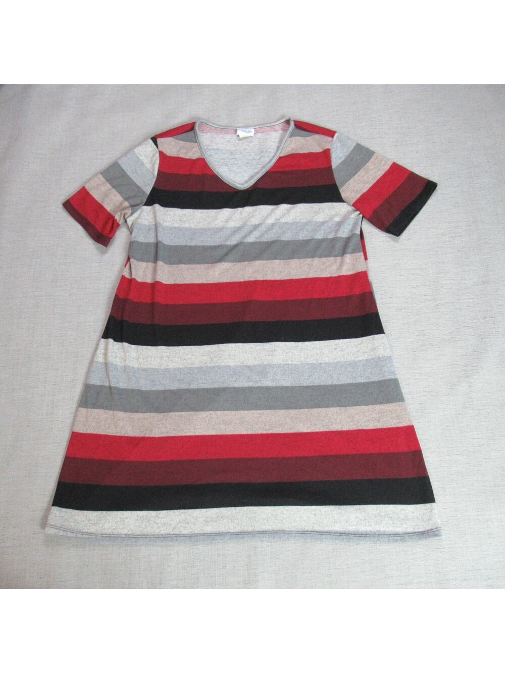 One More Thyme Dress Womens Size 2X Multicolor Striped Short Sleeve Shift Lounge